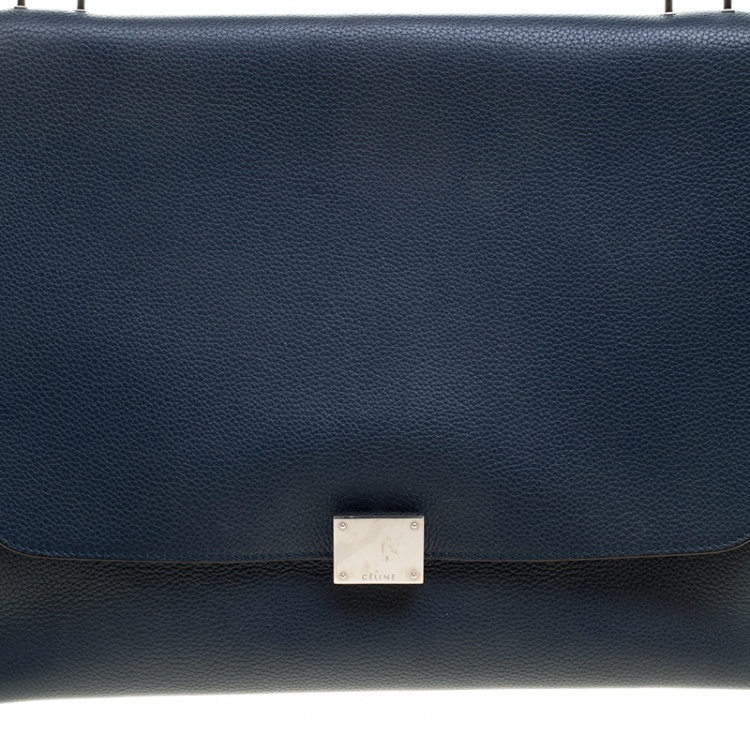 Pre Owned Celine Blue Leather and Suede Large Trapeze Tote