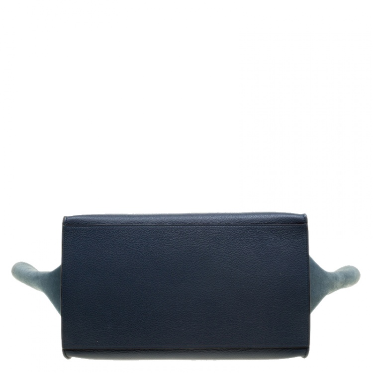 Pre Owned Celine Blue Leather and Suede Large Trapeze Tote