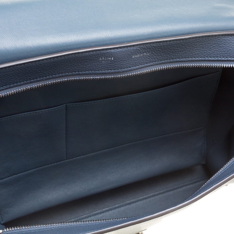 Pre Owned Celine Blue Leather and Suede Large Trapeze Tote