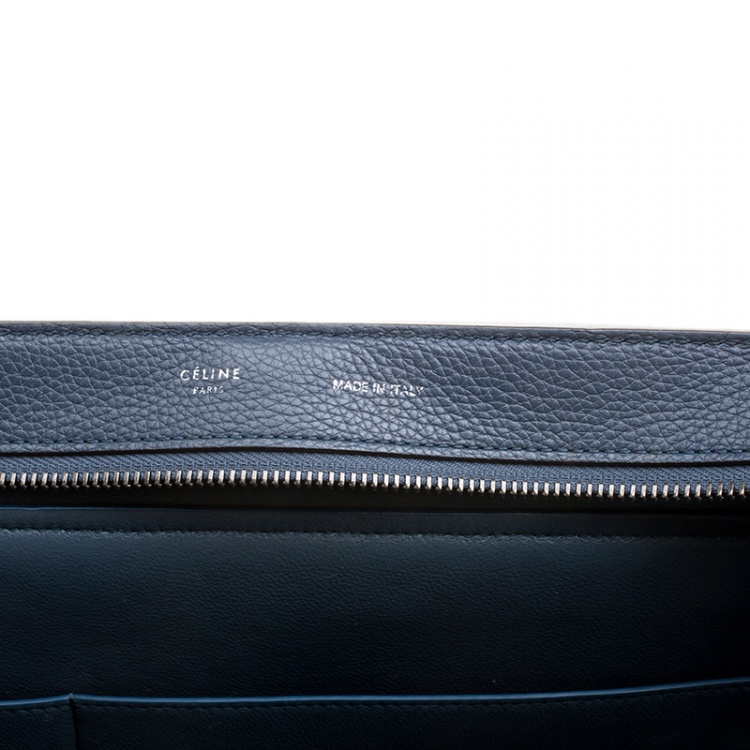 Pre Owned Celine Blue Leather and Suede Large Trapeze Tote