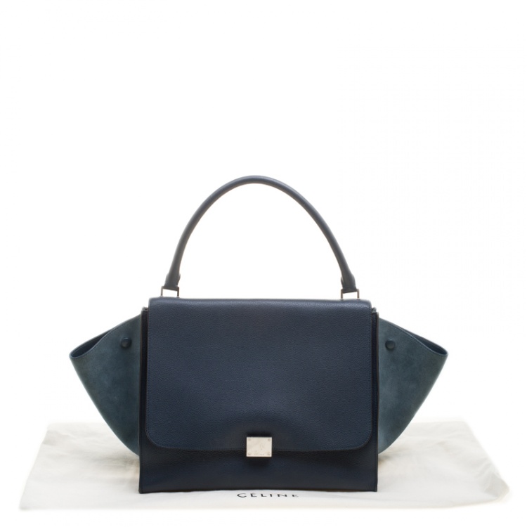 Pre Owned Celine Blue Leather and Suede Large Trapeze Tote