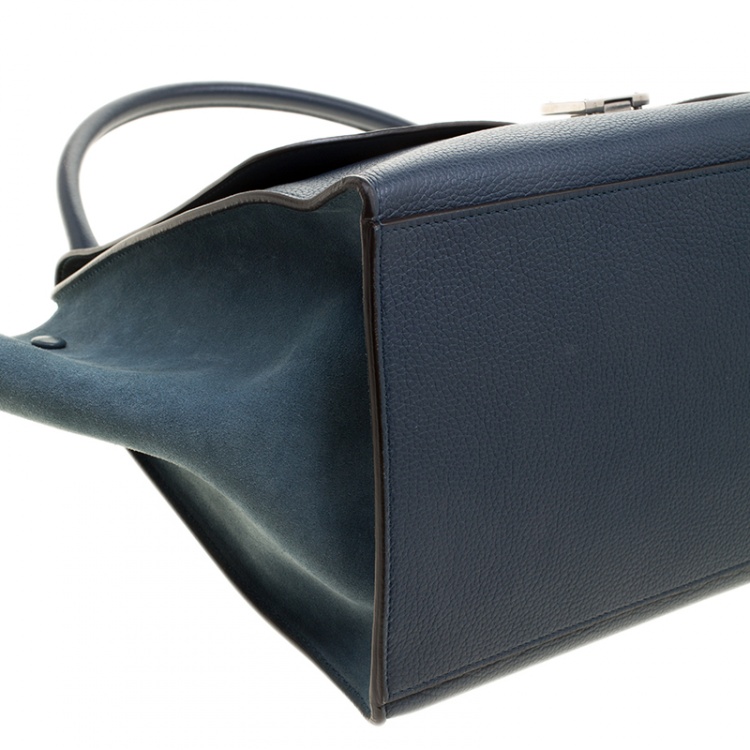 Pre Owned Celine Blue Leather and Suede Large Trapeze Tote