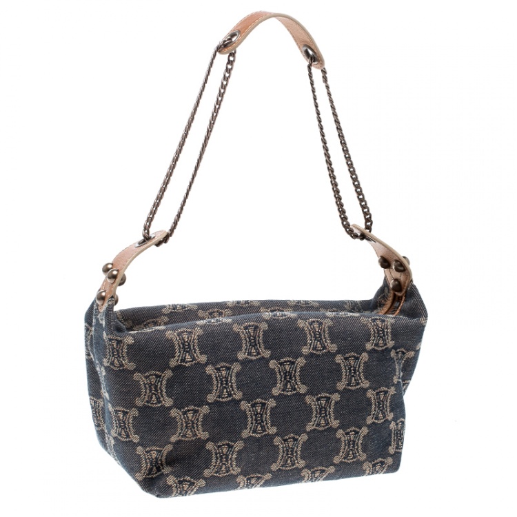 Pre Owned Celine Blue Macadam Denim Shoulder Bag