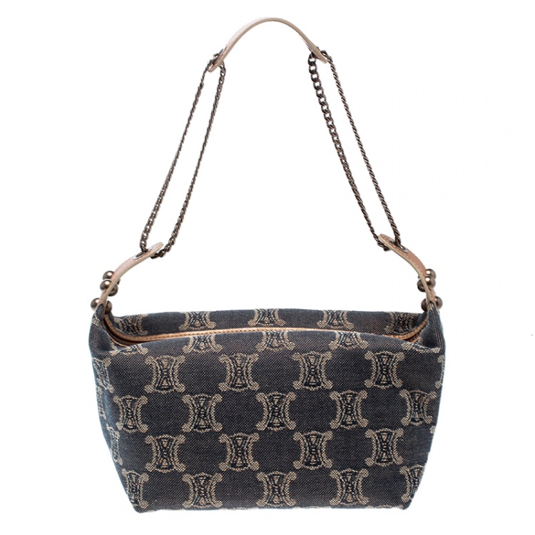 Pre Owned Celine Blue Macadam Denim Shoulder Bag