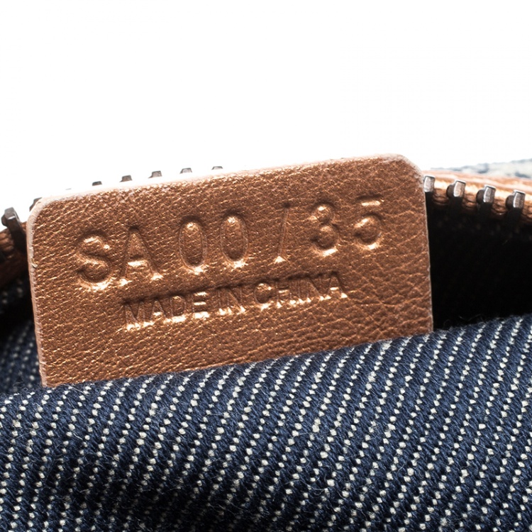 Pre Owned Celine Blue Macadam Denim Shoulder Bag