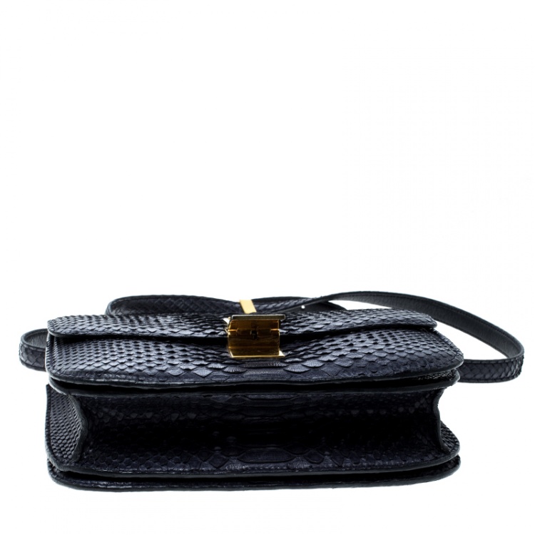 Pre Owned Celine Navy Blue Python Medium Classic Box Shoulder Bag