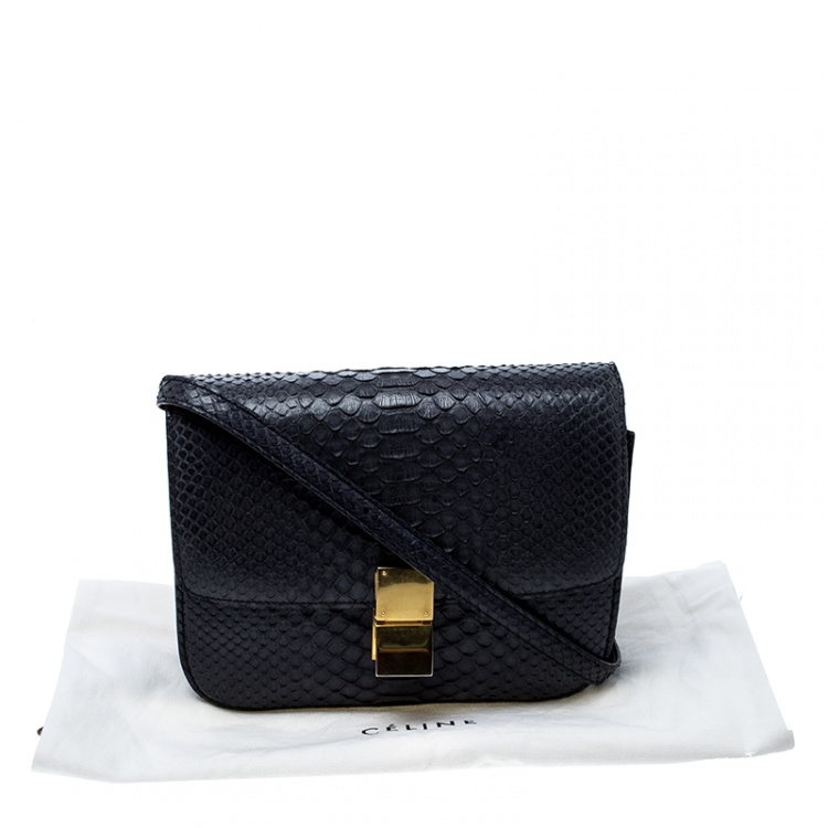 Pre Owned Celine Navy Blue Python Medium Classic Box Shoulder Bag