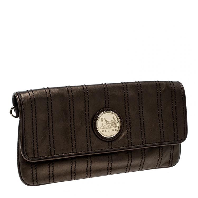 Pre Owned Celine Bronze Striped Leather Clutch