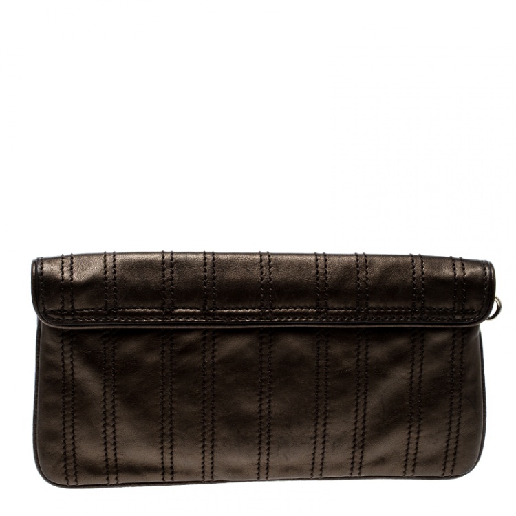 Pre Owned Celine Bronze Striped Leather Clutch