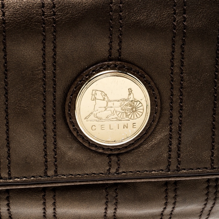 Pre Owned Celine Bronze Striped Leather Clutch