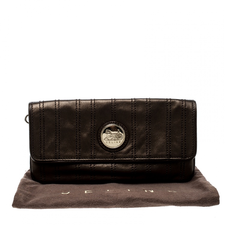 Pre Owned Celine Bronze Striped Leather Clutch