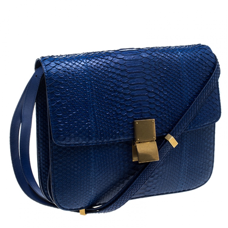 Pre Owned Celine Blue Python Large Classic Box Shoulder Bag