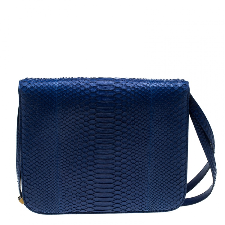Pre Owned Celine Blue Python Large Classic Box Shoulder Bag