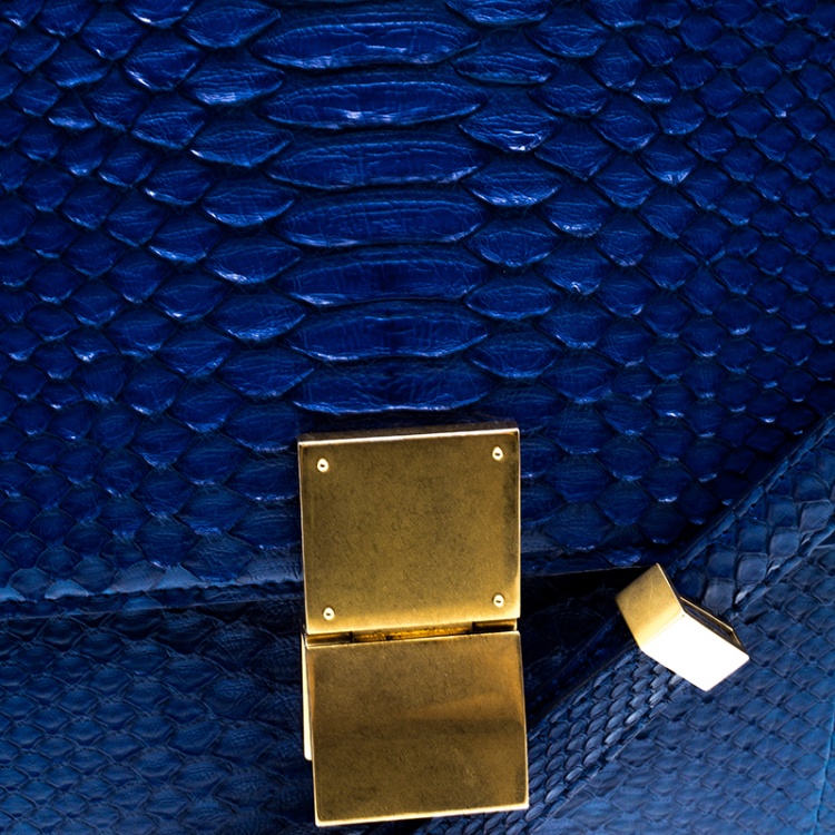 Pre Owned Celine Blue Python Large Classic Box Shoulder Bag
