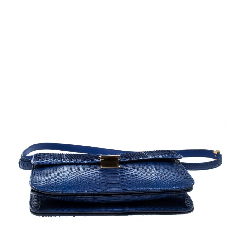 Pre Owned Celine Blue Python Large Classic Box Shoulder Bag