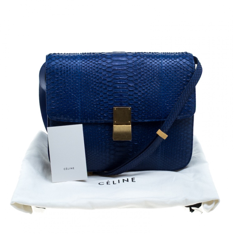 Pre Owned Celine Blue Python Large Classic Box Shoulder Bag