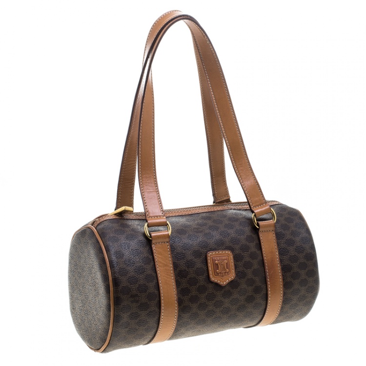 Pre Owned Céline Brown Coated Canvas Macadam Boston Bag