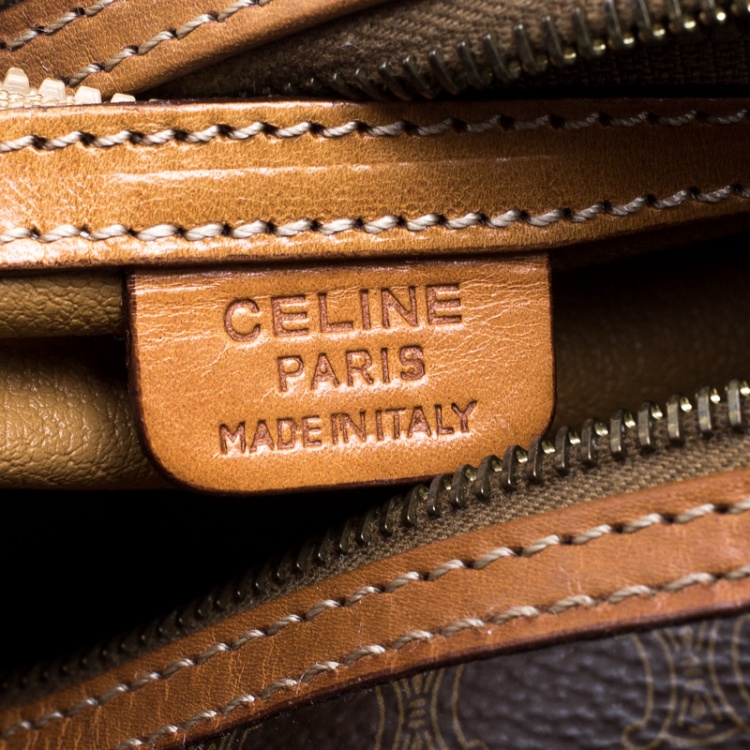Pre Owned Céline Brown Coated Canvas Macadam Boston Bag