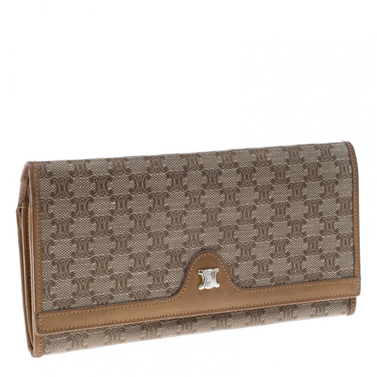 Pre Owned Céline Brown Coated Canvas Macadam Continental Wallet