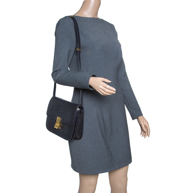 Pre Owned Celine Black Python Medium Classic Box Shoulder Bag