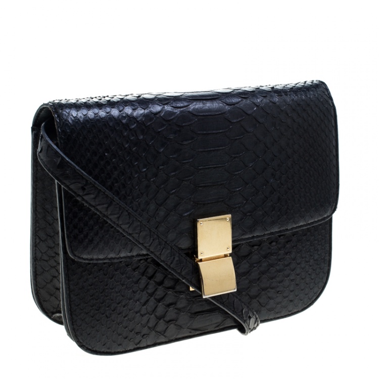 Pre Owned Celine Black Python Medium Classic Box Shoulder Bag