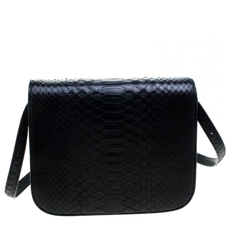 Pre Owned Celine Black Python Medium Classic Box Shoulder Bag