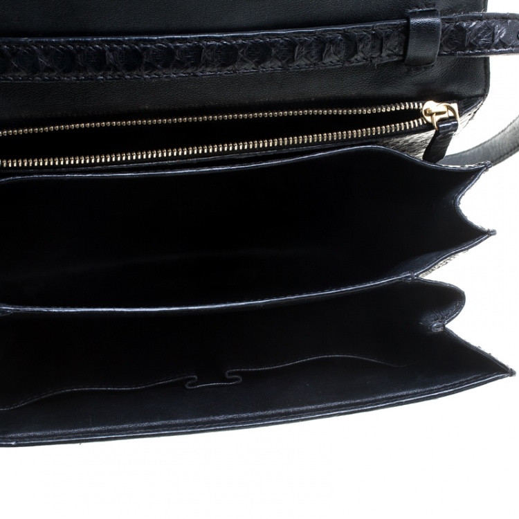 Pre Owned Celine Black Python Medium Classic Box Shoulder Bag