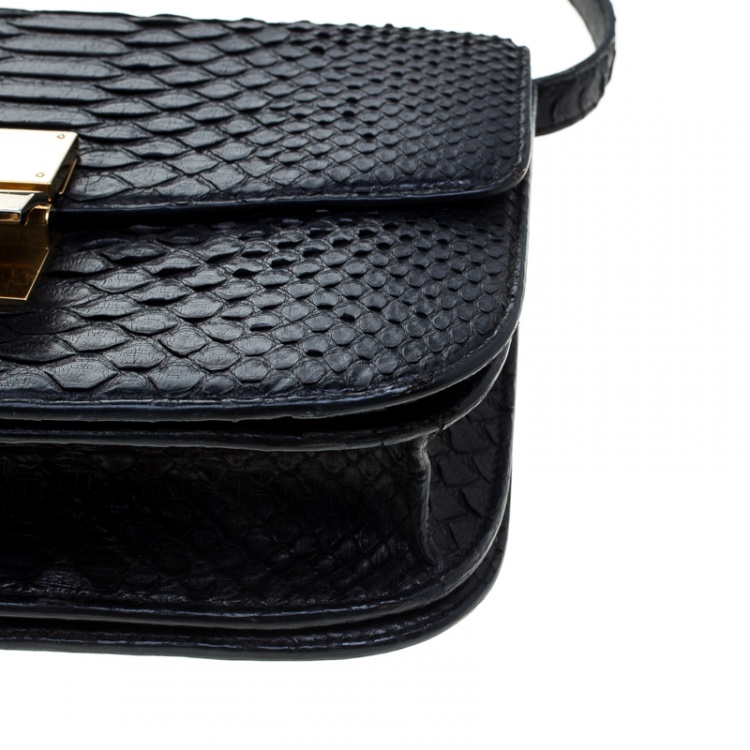 Pre Owned Celine Black Python Medium Classic Box Shoulder Bag