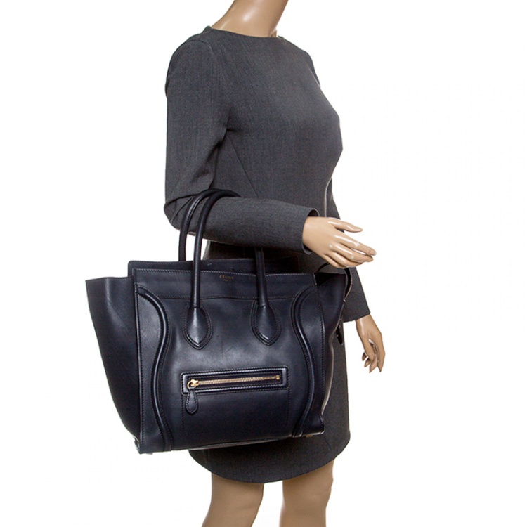 Pre Owned Celine Navy Blue Leather Mini Luggage Tote
