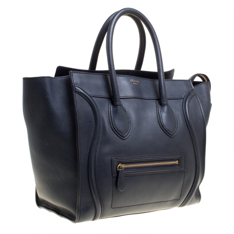 Pre Owned Celine Navy Blue Leather Mini Luggage Tote