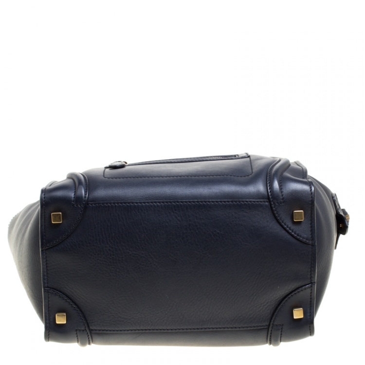 Pre Owned Celine Navy Blue Leather Mini Luggage Tote