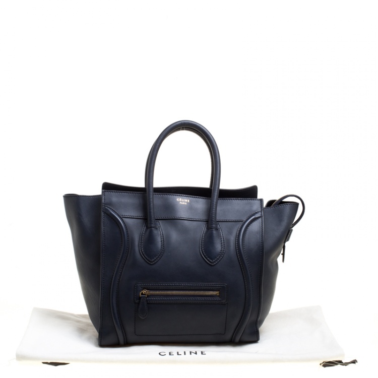 Pre Owned Celine Navy Blue Leather Mini Luggage Tote