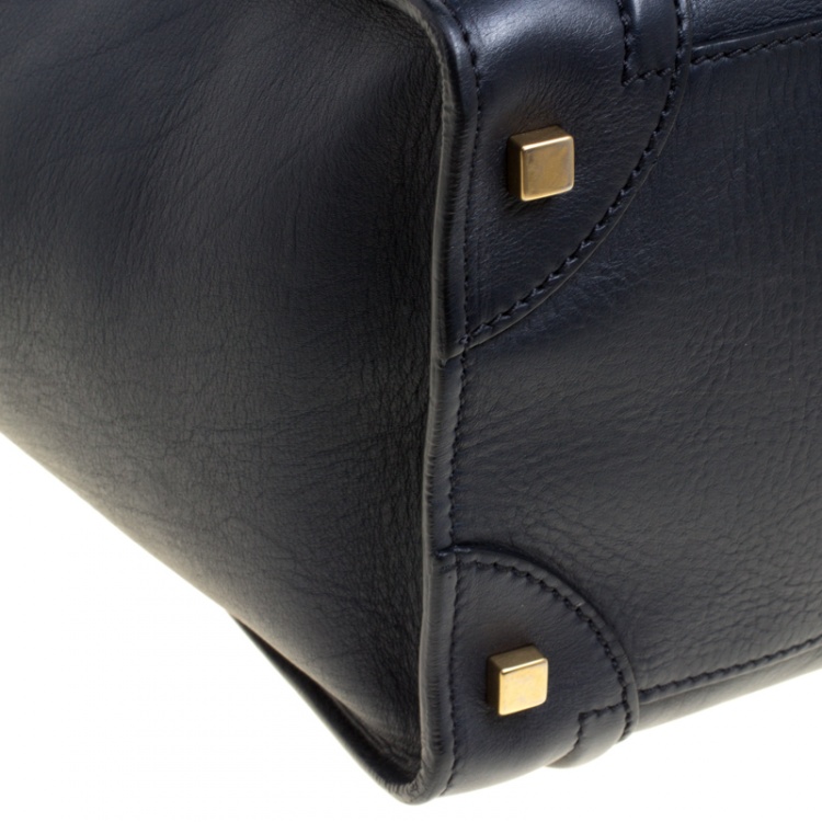 Pre Owned Celine Navy Blue Leather Mini Luggage Tote