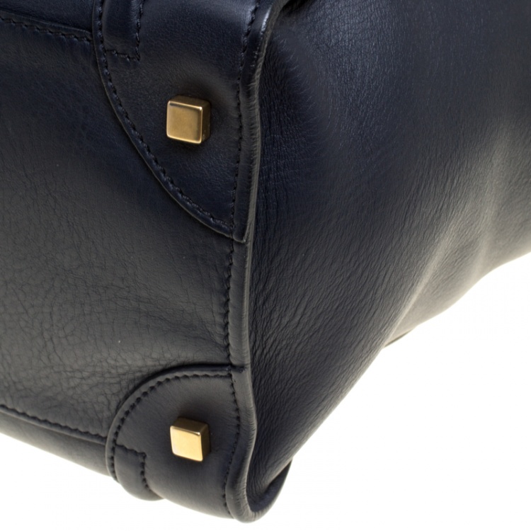 Pre Owned Celine Navy Blue Leather Mini Luggage Tote