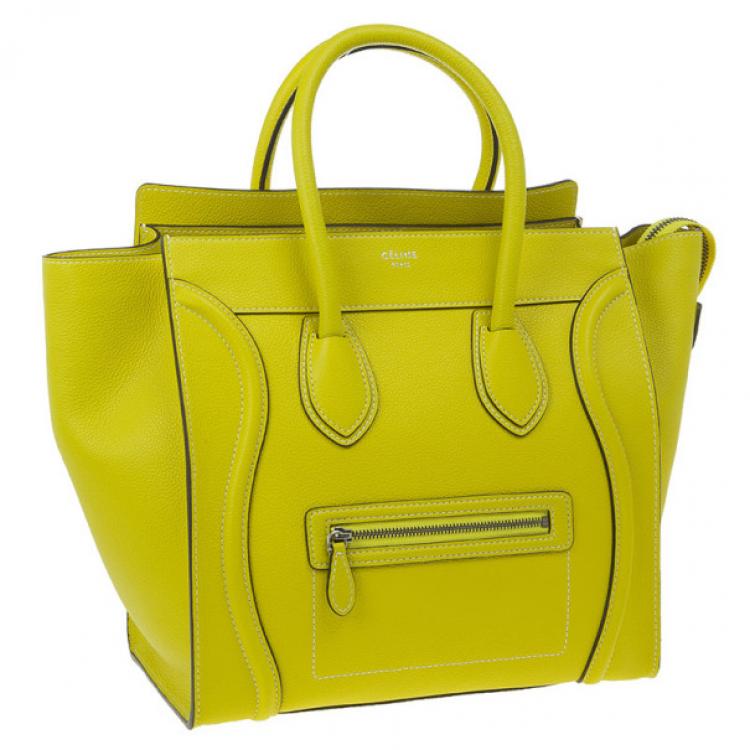 Pre Owned Celine Yellow Leather Mini Luggage Tote