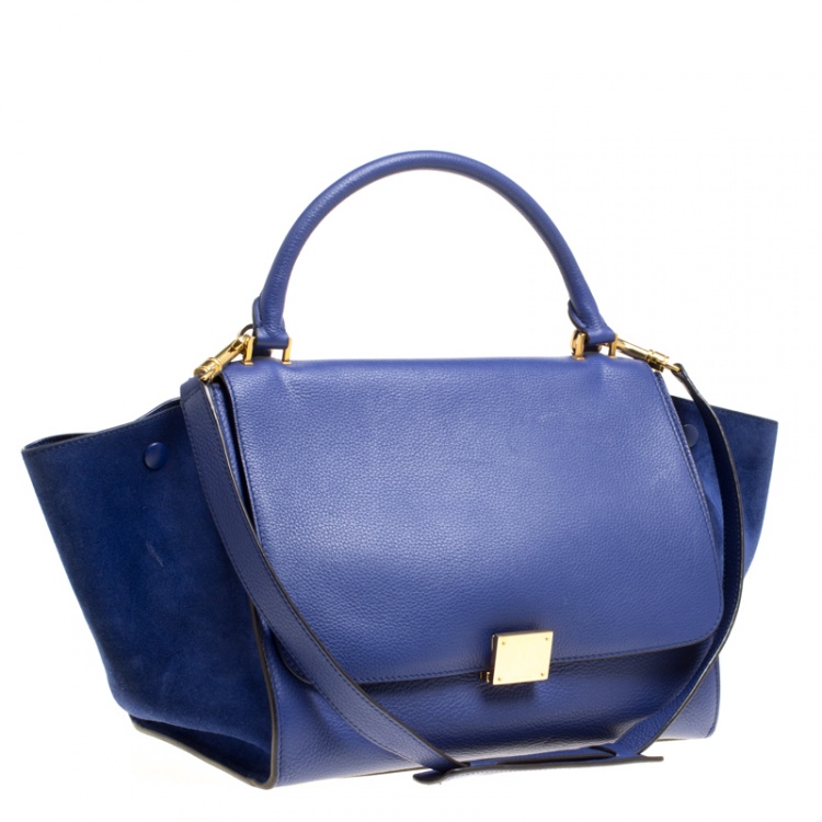 Pre Owned Celine Blue Leather and Suede Medium Trapeze Tote