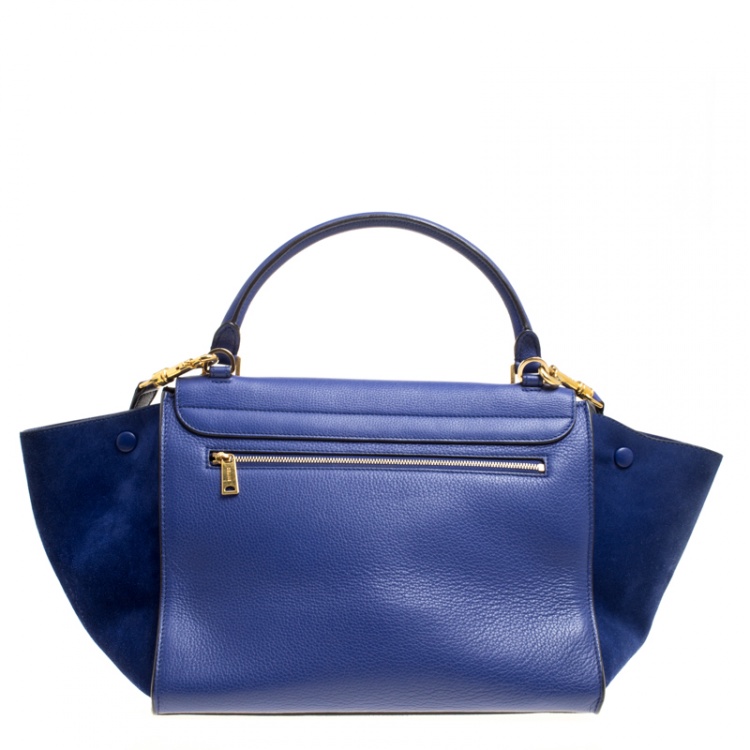 Pre Owned Celine Blue Leather and Suede Medium Trapeze Tote