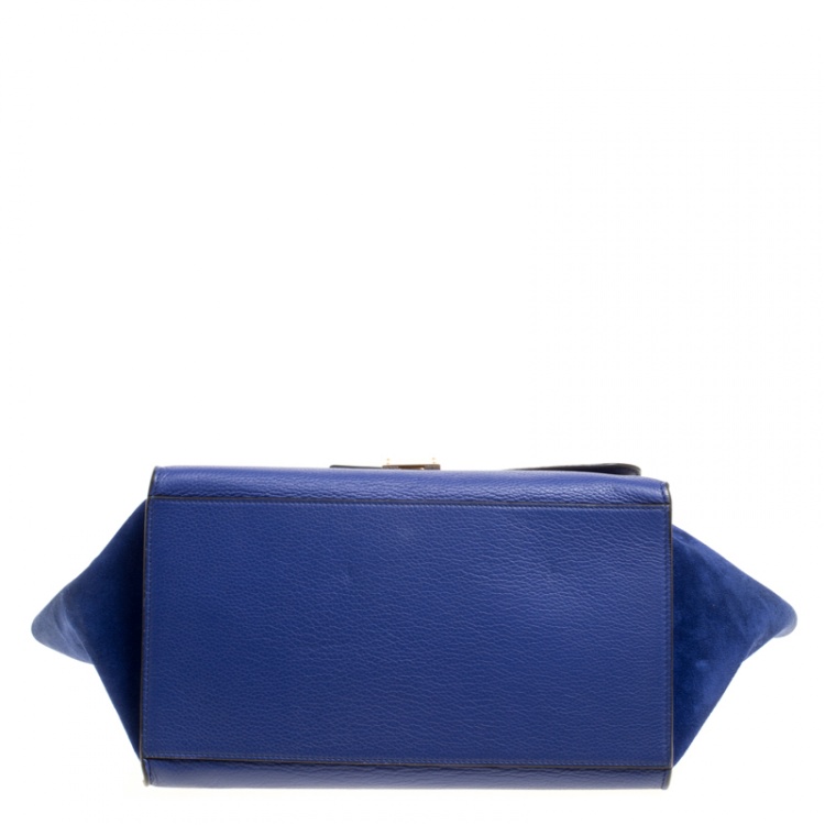 Pre Owned Celine Blue Leather and Suede Medium Trapeze Tote
