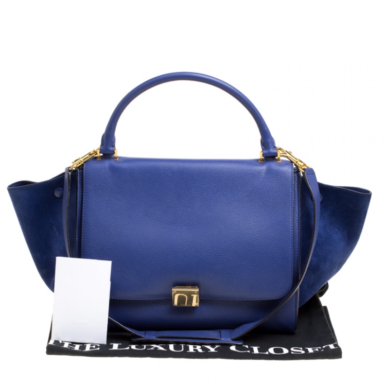 Pre Owned Celine Blue Leather and Suede Medium Trapeze Tote