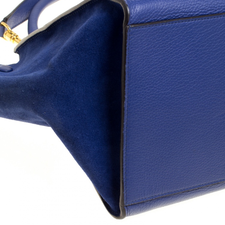 Pre Owned Celine Blue Leather and Suede Medium Trapeze Tote