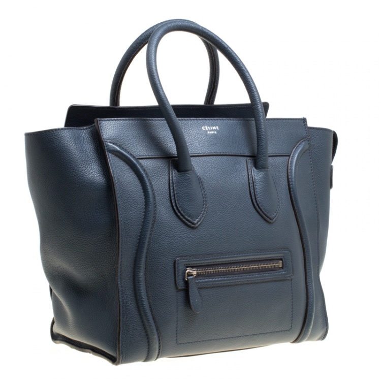 Pre Owned Celine Navy Blue Leather Mini Luggage Tote