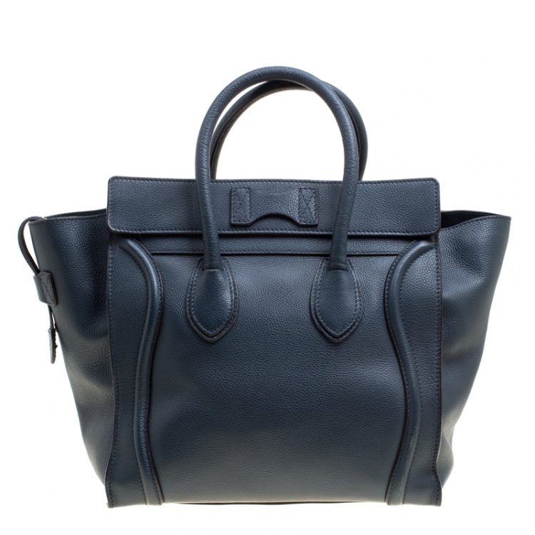 Pre Owned Celine Navy Blue Leather Mini Luggage Tote