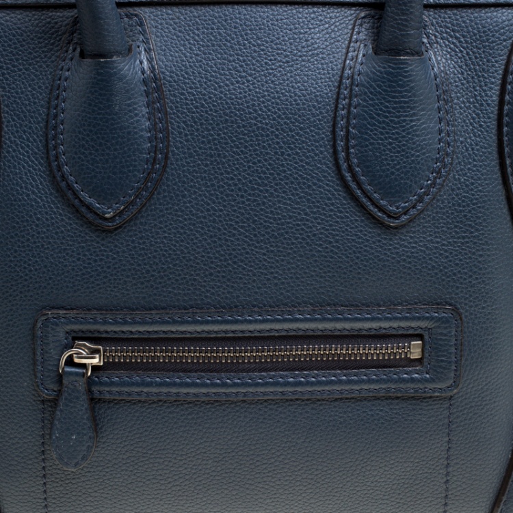 Pre Owned Celine Navy Blue Leather Mini Luggage Tote