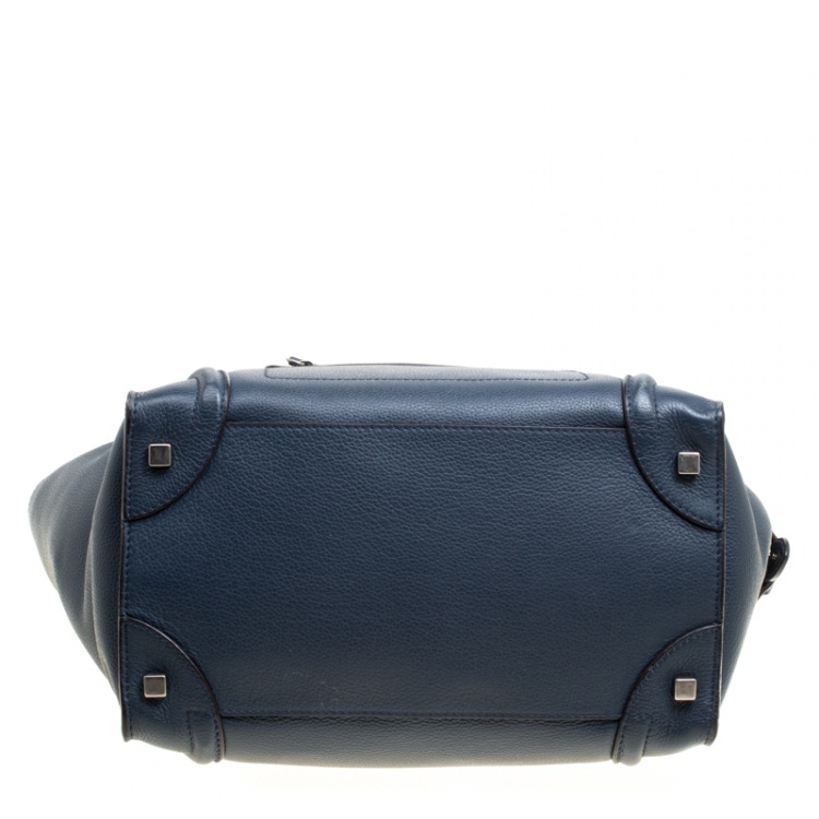 Pre Owned Celine Navy Blue Leather Mini Luggage Tote
