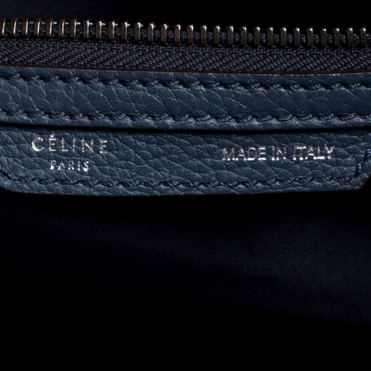 Pre Owned Celine Navy Blue Leather Mini Luggage Tote