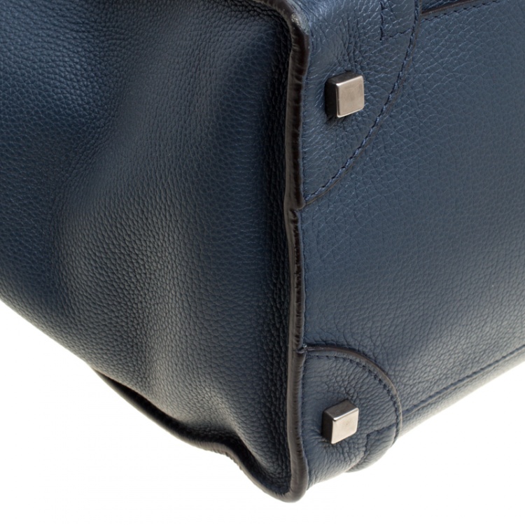 Pre Owned Celine Navy Blue Leather Mini Luggage Tote