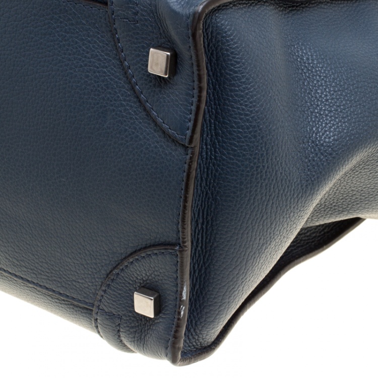 Pre Owned Celine Navy Blue Leather Mini Luggage Tote