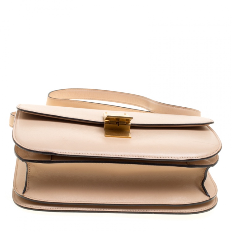 Pre Owned Celine Beige Leather Medium Classic Box Shoulder Bag