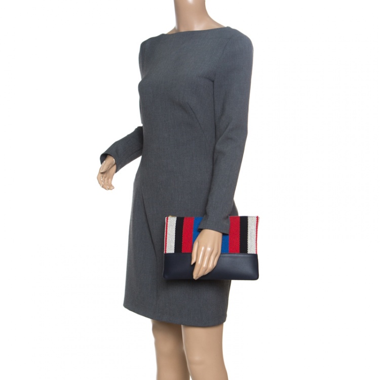 Pre Owned Celine Multicolor Striped Canvas and Leather Solo Pouch