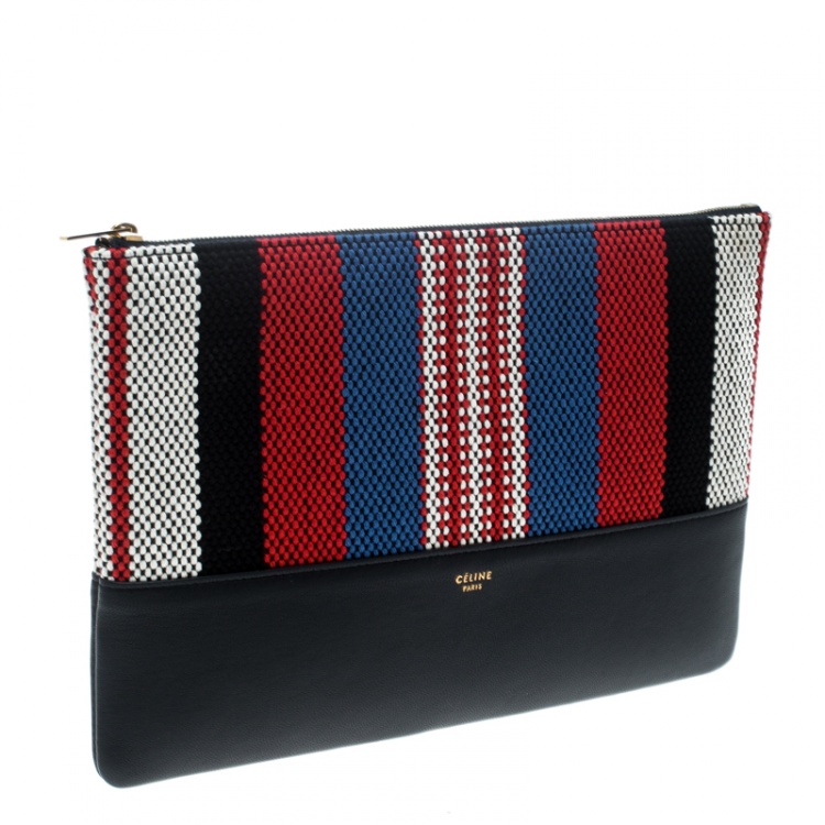 Pre Owned Celine Multicolor Striped Canvas and Leather Solo Pouch